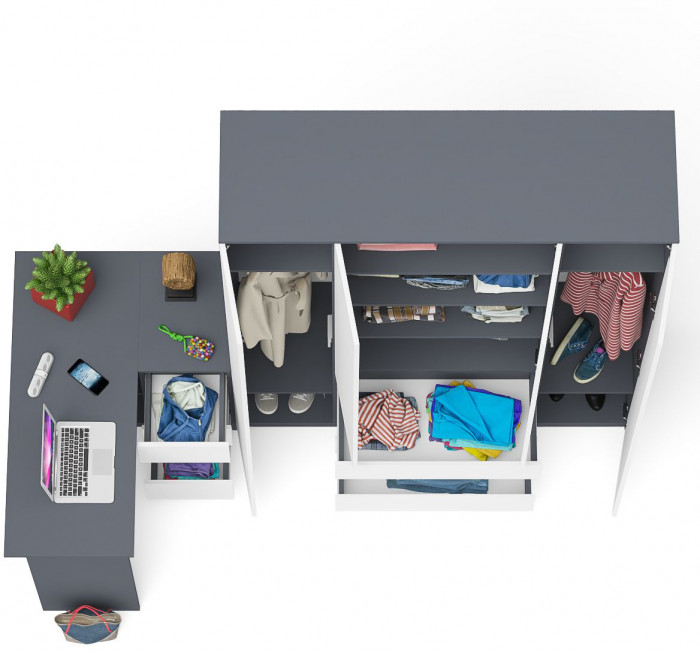 Мори Стол компьютерный МС-16 правый + Шкаф МШ1600.1, цвет графит/белый, ШхГхВ 284,8х84,9х209,6 см., выдвижные ящики справа, НЕ универсальная сборка