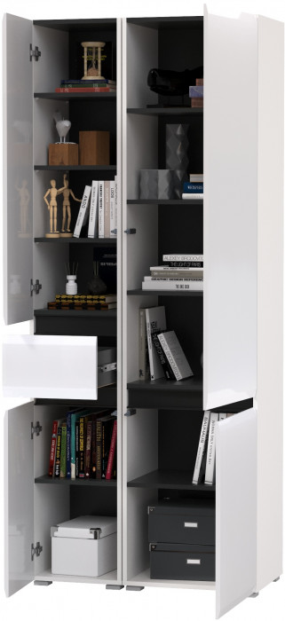 Сидней 13.202 Шкаф с ящиком + Шкаф 13.200, корпус: белый/чёрный/фасады: МДФ белый глянец