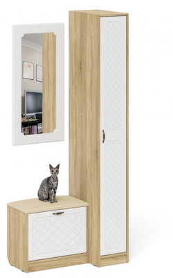 Прихожая П-6 Компоновка № 40, цвет дуб сонома/фасады МДФ белое дерево фрезеровка ромб, ШхГхВ 90х50х210 см., универсальная сборка