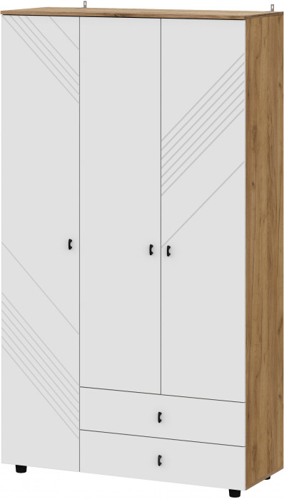 Шкаф трехстворчатый с ящиками Байкал, Дуб Золотой, Белый матовый