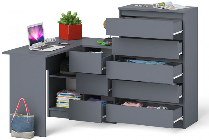 Мори компьютерный стол МС-16 правый + Комод МК700.5, графит