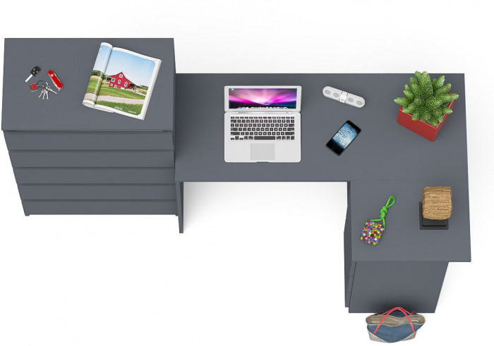 Мори компьютерный стол МС-16 правый + Комод МК700.5, графит