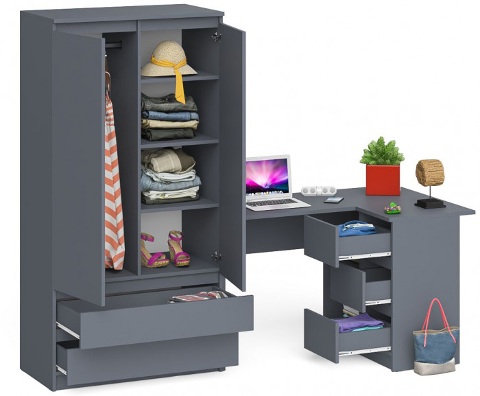 Мори компьютерный стол МС-16 правый + Шкаф МШ900.1, графит