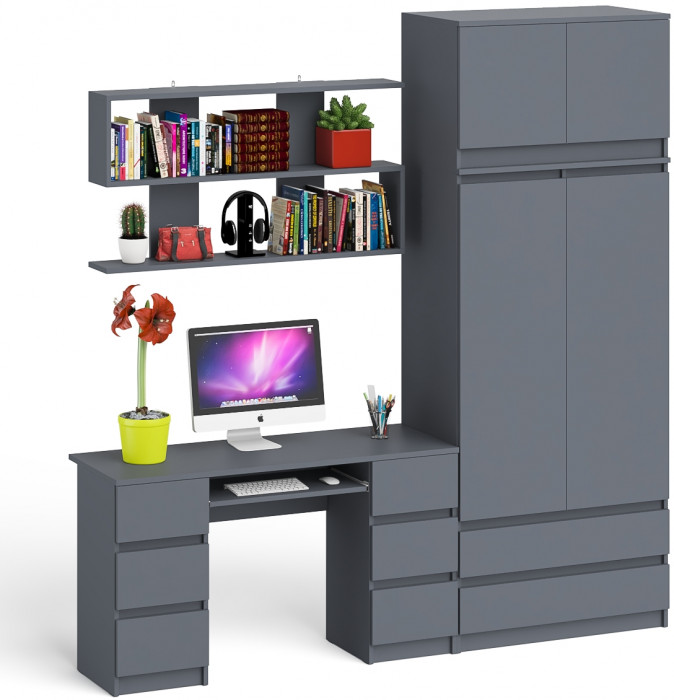 Мори компьютерный стол МС-2 + Шкаф МШ900.1 + Антресоль МА900.1 + Полка 1200, графит