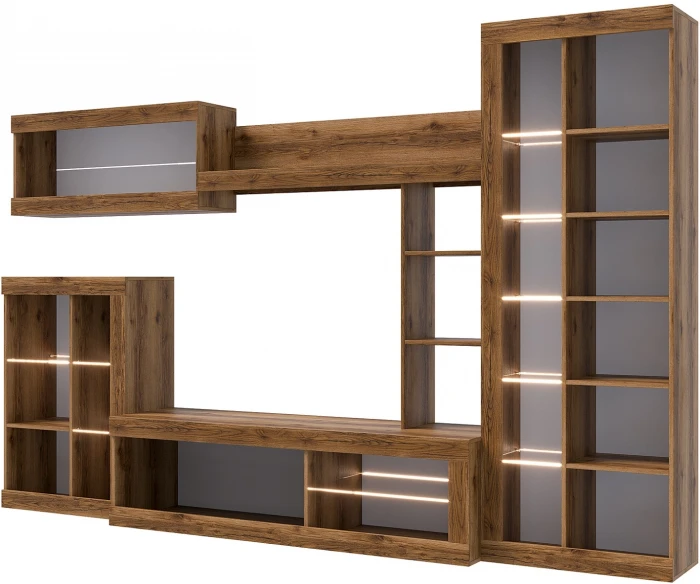 Прага Модульная Гостиная, вариант №4, Дуб Делано/Белый глянец