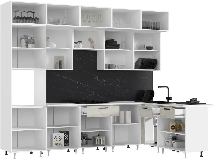 ЛДСП Кухня Рио NEW 3,0х1,8м Компановка №2 дуб крафт белый (антарес)