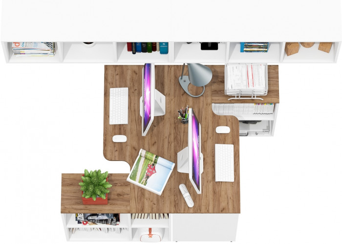 Лидер-8 Стол + Полка + Стол + Полка, цвет белый шагрень/крафт золото, ШхГхВ 330х50/30х75/190 или 230х50/80х75/190 см., НЕ универсальная сборка