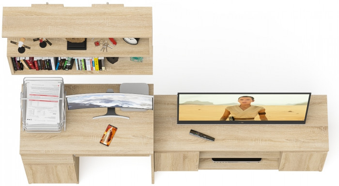 Мори Стол компьютерный МС-1 левый + Тумба МТВ1200.1 + Полка 900, цвет дуб сонома, ШхГхВ 210,4х50х209,6 см., НЕ универсальная сборка