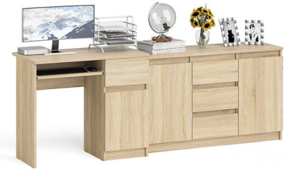 Мори Стол компьютерный МС-1 правый + Комод МК1200.3, цвет дуб сонома, ШхГхВ 210,4х50х76,6 см., выдвижной ящик справа, НЕ универсальная сборка