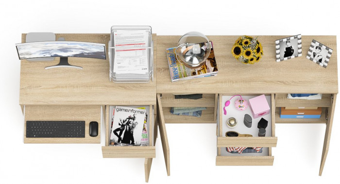 Мори Стол компьютерный МС-1 правый + Комод МК1200.3, цвет дуб сонома, ШхГхВ 210,4х50х76,6 см., выдвижной ящик справа, НЕ универсальная сборка