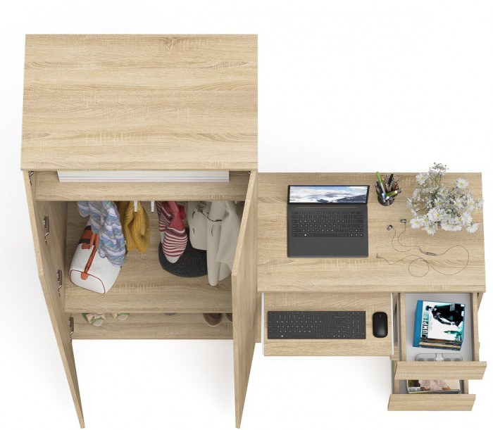 Мори Стол компьютерный МС-6 правый + Шкаф МШ800.1, цвет дуб сонома, ШхГхВ 170,4х50,4х209,6 см., выдвижные ящики справа, НЕ универсальная сборка