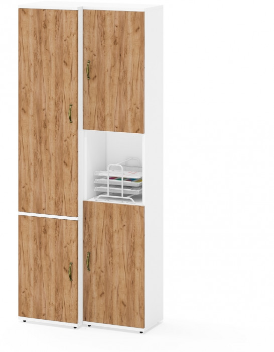 Лидер-8 Модуль Пенал + Пенал МД 21Б, белый шагрень/крафт золото