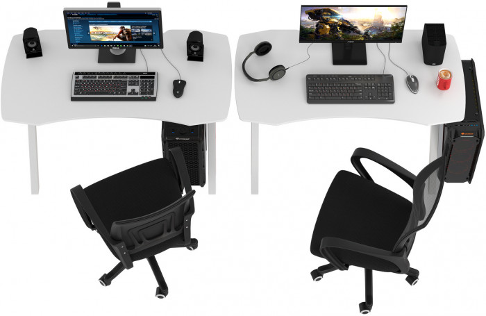 Два игровых стола Мебель--24 GT-2310 + два кресла компьютерных 103 чёрных, цвет белый, ШхГхВ 240х60х73 + 59х56х83-94 см.