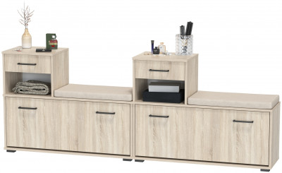 Лира ГК 2-0714+2-0714дубсон Тумба под обувь, цвет дуб сонома, ШхГхВ 200х33х75,5 см., универсальная сборка