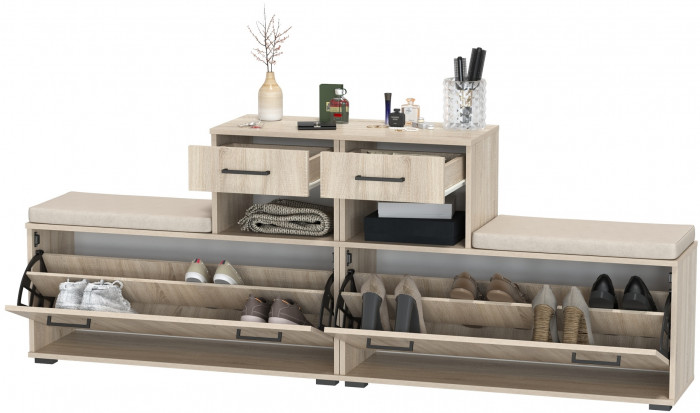 Лира ГК 2-0714+2-0714дубсон Тумба под обувь, цвет дуб сонома, ШхГхВ 200х33х75,5 см., универсальная сборка