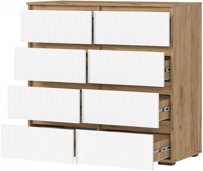 Хелен КМ 04 Комод 8 ящиков (1002х958х460) МДФ белый супермат/дуб крафт золото