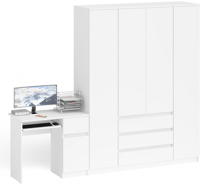 Мори Стол компьютерный МС-1 правый + Шкаф МШ1600.1, цвет белый, ШхГхВ 250,4х50,4х209,6 см., выдвижной ящик справа, НЕ универсальная сборка