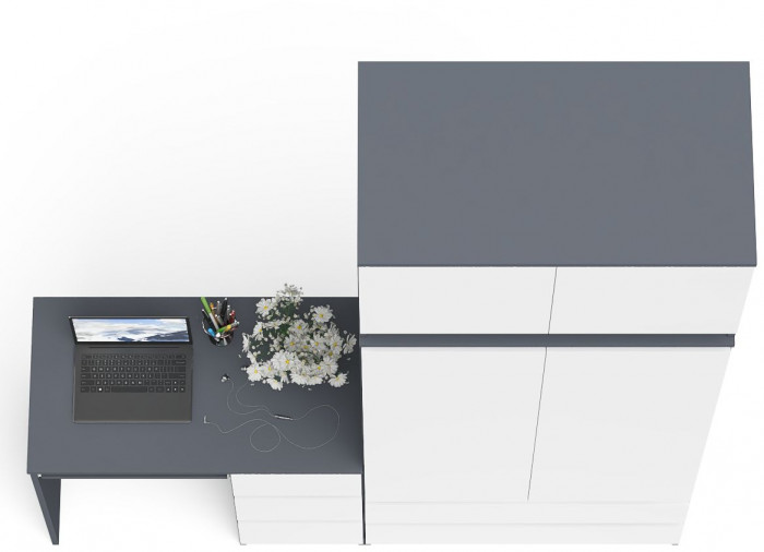 Мори Стол компьютерный МС-6 правый + Шкаф МШ900.1 + Антресоль МА900.1, цвет графит/белый, ШхГхВ 180,4х50,4х234,2 см., выдвиж. ящики справа, НЕ ун. сб.