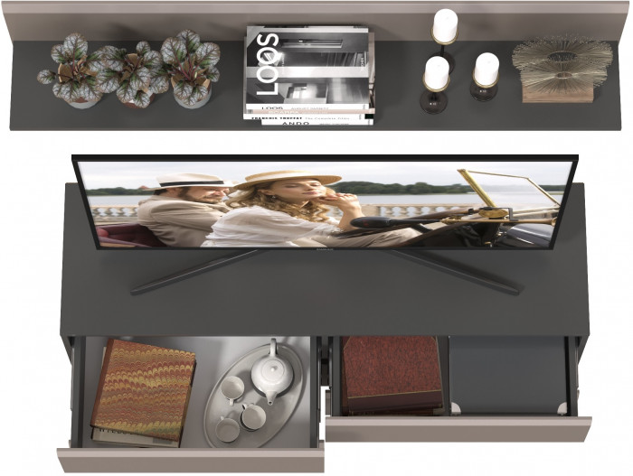 Сидней Комплектация № 043, цвет корпус: антрацит/фасады: МДФ веллюто капучино, ШхГхВ 130х41,3х185 см., ниша для ТВ 129х41х100 см., универс. сборка