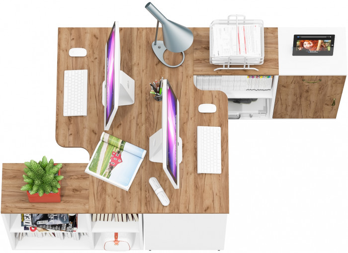 Лидер-8 Стол + Стол + Тумба МД 3.15, белый шагрень/крафт золото