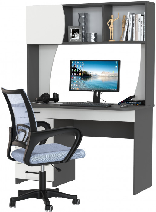 Стол 6-0606 Сигма + кресло 103 серое, цвет графит/белый, ШхГхВ 120,5х60,5х166 см., НЕ универсальная сборка