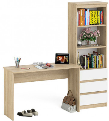 Мори письменный стол МСП1200.1 + Стеллаж МСТ600.3, дуб сонома/белый