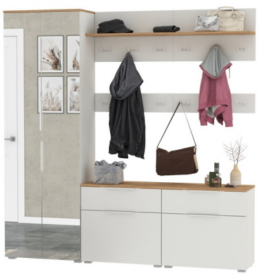 Октава Прихожая 32, белый шагрень/дуб крафт золотой/фасады МДФ белый шагрень