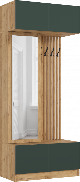Модульная прихожая Роджина, композиция 2 Крафт Золотой/Изумрудный