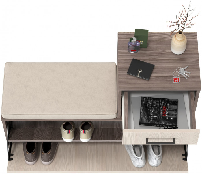 Лира ГК 2-0714бод.тем/св Тумба под обувь, цвет бодега тёмный/бодега светлый, ШхГхВ 100х33х75,5 см., универсальная сборка