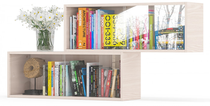Две полки книжных С-МД-КН01, ясень шимо светлый