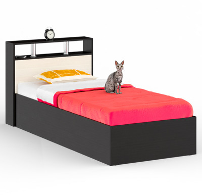 Камелия Кровать 0900, цвет венге/дуб лоредо, ШхГхВ 93,5х217х78,2 см., сп.м. 900х2000 мм., без матраса, основание есть