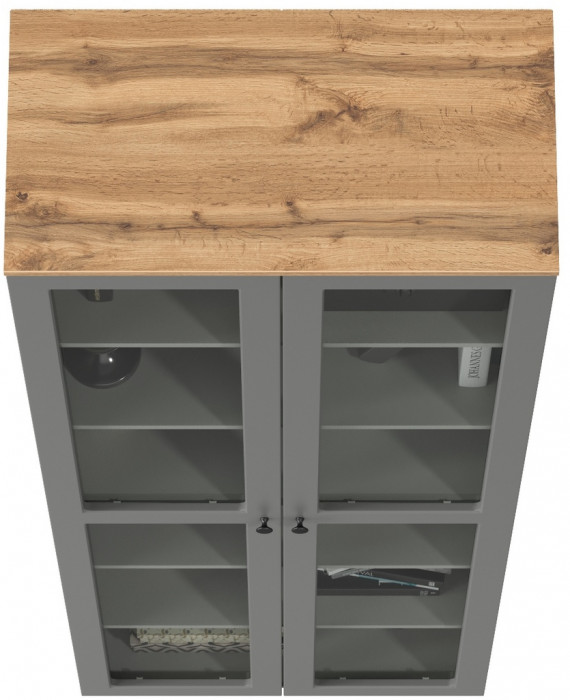 Остин 16.394.02 Шкаф-витрина, серый графит/дуб крафт золотой