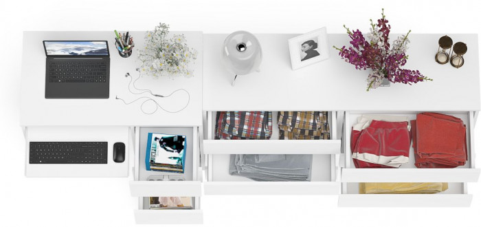 Мори Стол компьютерный МС-6 правый + Комод МК1380.6, цвет белый, ШхГхВ 228х50х76,6 см., выдвижные ящики справа, НЕ универсальная сборка