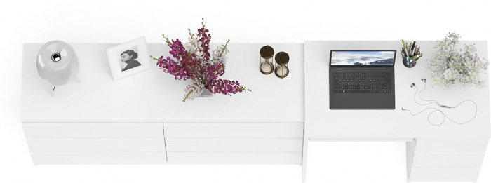 Мори Стол компьютерный МС-6 правый + Комод МК1380.6, цвет белый, ШхГхВ 228х50х76,6 см., выдвижные ящики справа, НЕ универсальная сборка