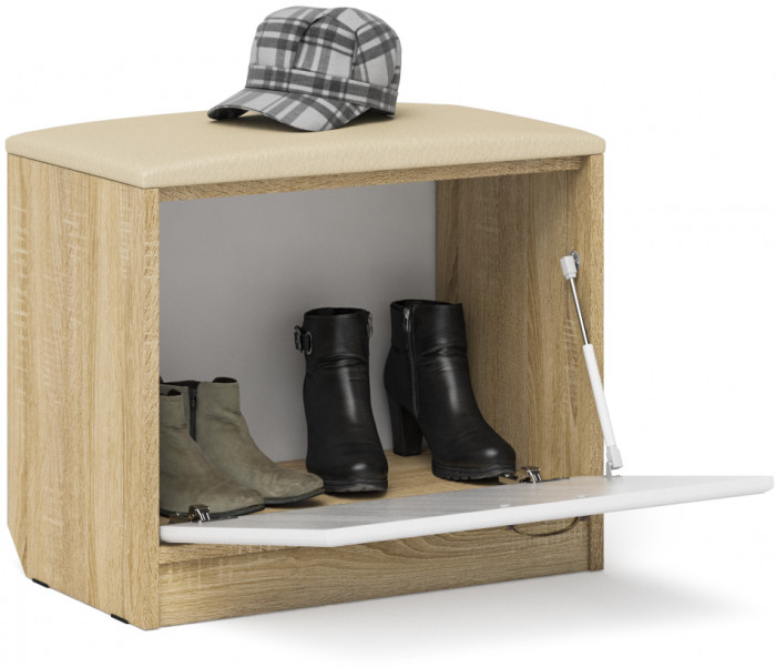 Прихожая П-6 Тумба, дуб сонома/фасады МДФ белое дерево фрезеровка ромб