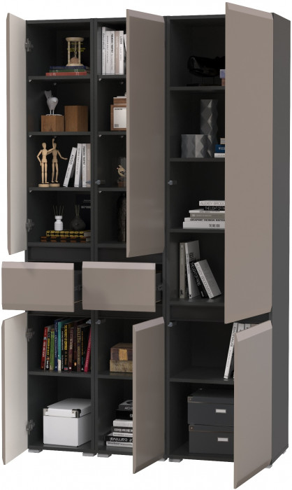 Сидней 13.202 Шкаф с ящиком 2 штуки + Шкаф 13.200, корпус: антрацит/фасады: МДФ веллюто капучино