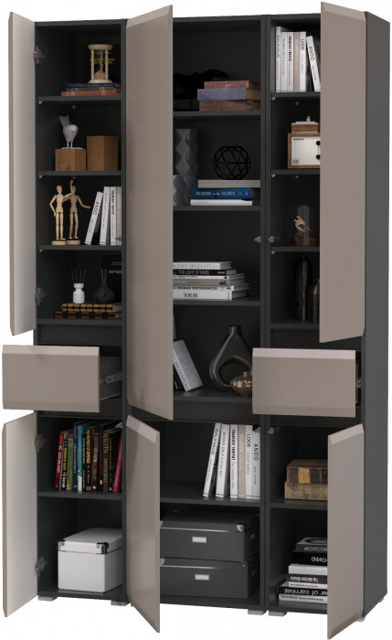 Сидней 13.202 Шкаф с ящиком 2 штуки + Шкаф 13.200, корпус: антрацит/фасады: МДФ веллюто капучино