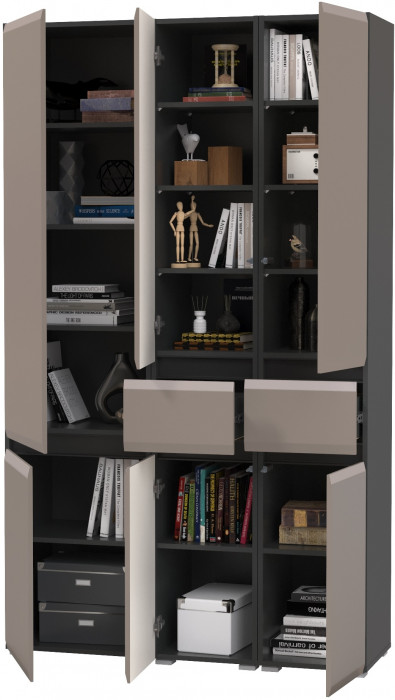 Сидней 13.202 Шкаф с ящиком 2 штуки + Шкаф 13.200, корпус: антрацит/фасады: МДФ веллюто капучино