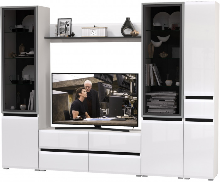 Сидней Комплектация № 056, корпус: белый/чёрный/фасады: МДФ белый глянец