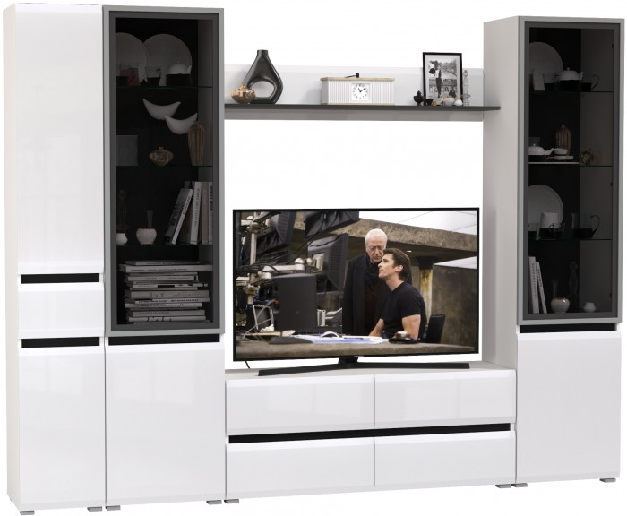 Сидней Комплектация № 056, корпус: белый/чёрный/фасады: МДФ белый глянец