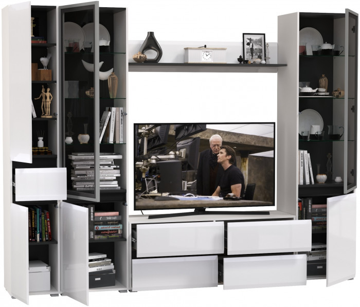 Сидней Комплектация № 056, корпус: белый/чёрный/фасады: МДФ белый глянец