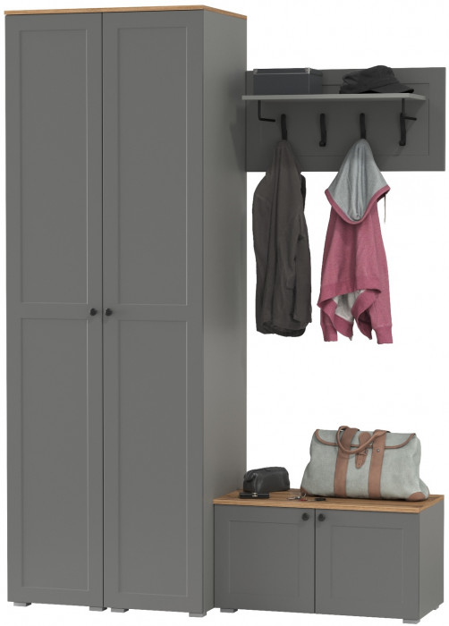 Остин Прихожая 37, цвет серый графит/дуб крафт золотой, ШхГхВ 160х54,3х229,6 см., универсальная сборка