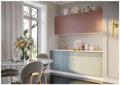 Кухня МДФ Оливия 2000 (Шарли Пинк/Шарли Бриз, Белый)