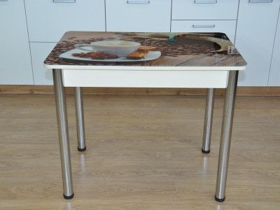 Нью йорк фотопечать стол обеденный раздвижной / чашка кофе/дуб молочный/хром