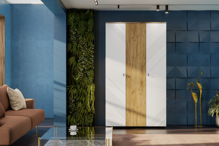 Шкаф трехстворчатый Байкал, Дуб Золотой, Белый матовый