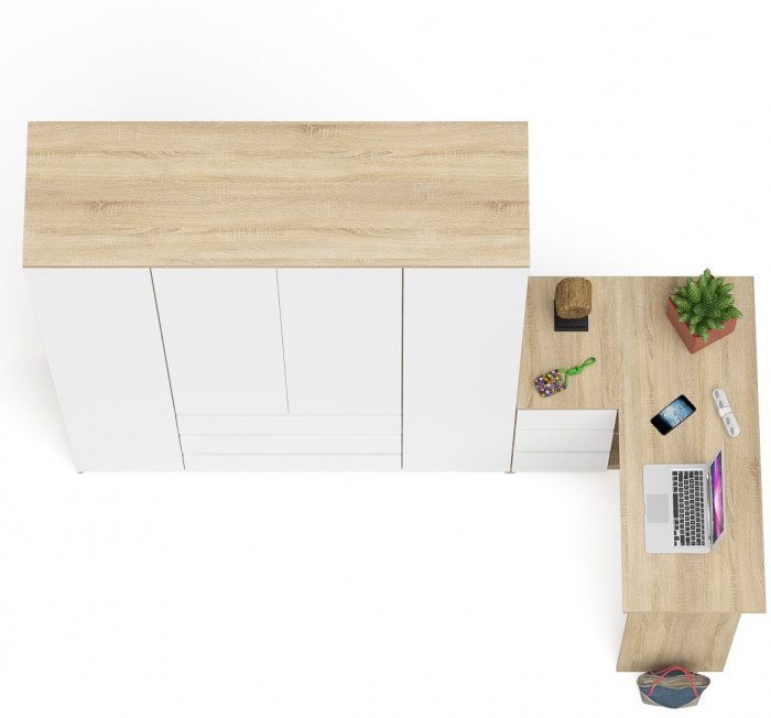 Мори компьютерный стол МС-16 левый + Шкаф МШ1600.1, дуб сонома/белый
