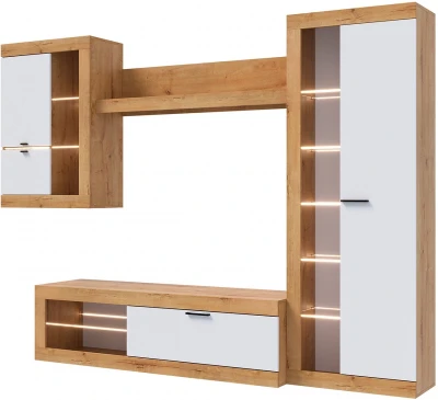 Прага Модульная Гостиная, вариант №5, Дуб Вотан/Белый глянец