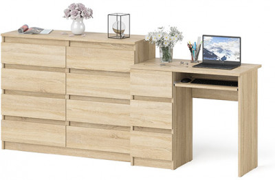 Мори Стол компьютерный МС-6 левый + Комод МК1200.8, цвет дуб сонома, ШхГхВ 210,4х50х94 см., выдвижные ящики слева, НЕ универсальная сборка