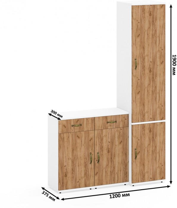 Лидер-8 Пенал МД 21Б + Тумба МД 3.15 + Тумба МД 3.15, белый шагрень/крафт золото