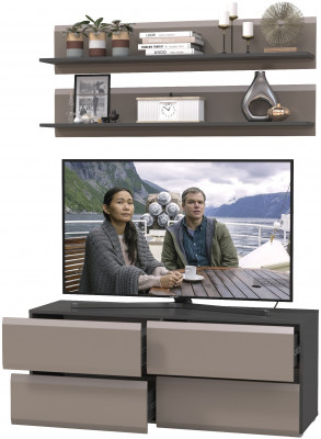 Сидней Комплектация № 045, цвет корпус: антрацит/фасады: МДФ веллюто капучино, ШхГхВ 130х41,3х210 см., ниша для ТВ 129х41х95 см., универсальная сборка